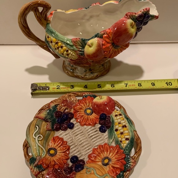COPY - FITZ & FLOYD AUTUMN BOUNTY GRAVY BOAT & PLATE. - Picture 12 of 13